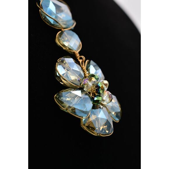 Vintage Crystal Collar Necklace Blue Faceted Wire Handcrafted Beaded Shiny Bin2C - Picture 5 of 12